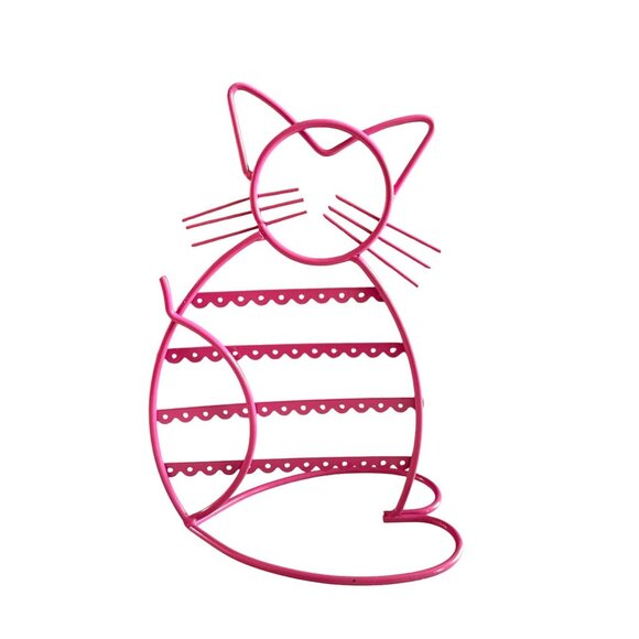 Cat-Shaped Metal Earring Holder Organizer Stand With Pink Finish - Picture 4 of 4